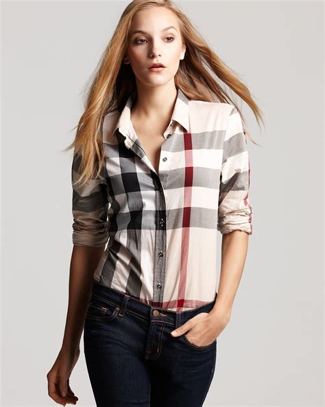 burberry brit button top distressed with lace underneath|Women's Burberry Button Up Tops .